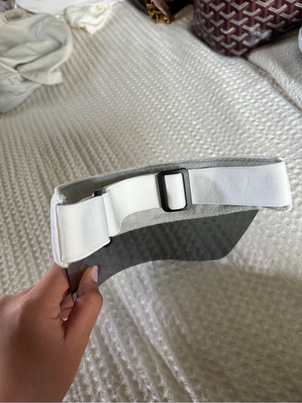 ALO Yoga White Visor with Iridescent Green and Purple Shield - Picture 3 of 5